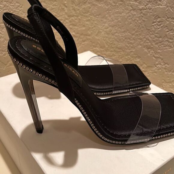 Good American Womens 10 Crystal Crush Sandals Heels Rhinestone Trim Black New - Picture 6 of 12